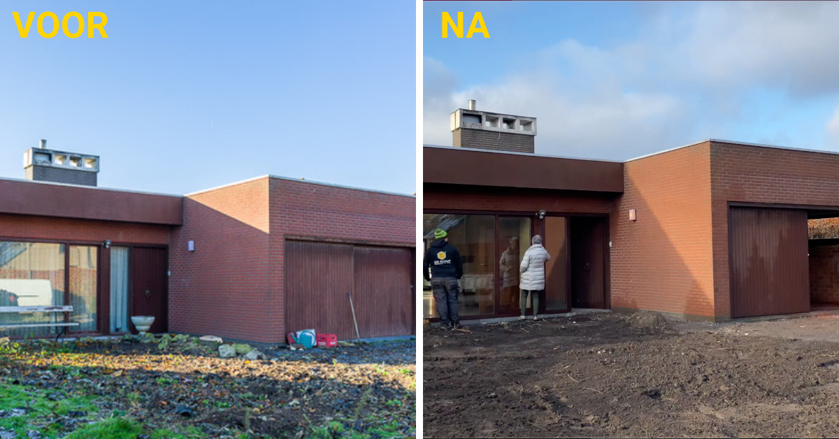 voor en na achterkant woning ontruiming